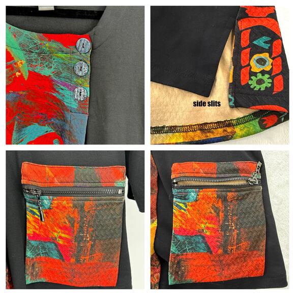 Ali Miles Top Women's PM‎ Colorful Art Art-to-Wear Boho Abstract Asymmetrical - Picture 2 of 9